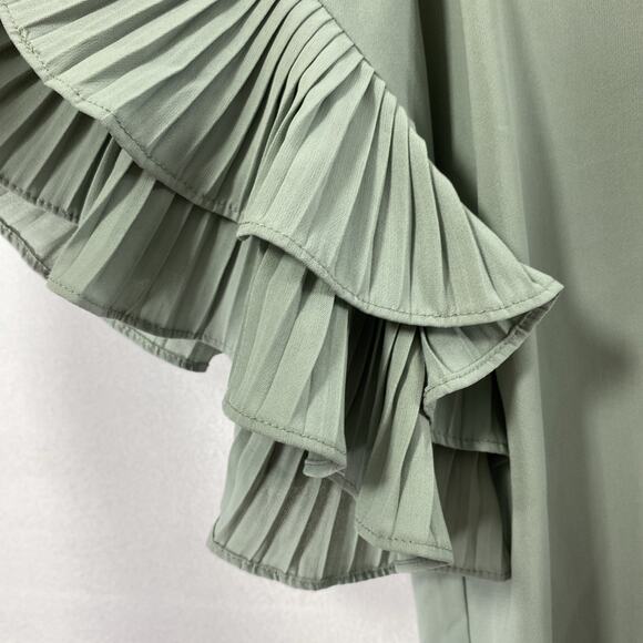 Wishlist Apparel Top Women Small Green Pleated Flutter Sleeve‎ Blouse Oversized - Picture 3 of 10